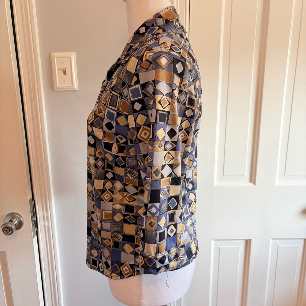 Vintage PHD Paul Harris Design Women Medium Button Up Shirt Blue Geometric - Picture 2 of 6